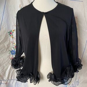 SOLD!!VINTAGE 90s BLACK SHEER RUFFLED CARDIGAN